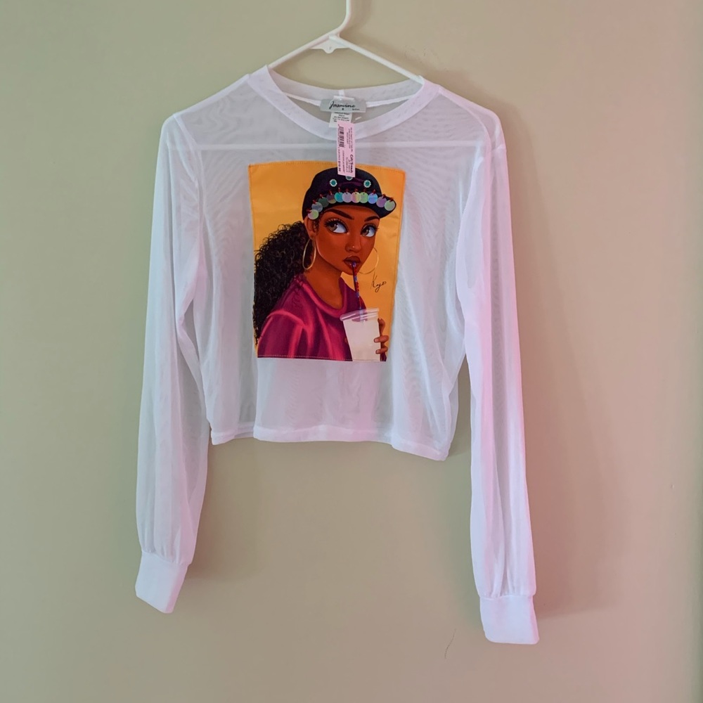 sheer long-sleeve top